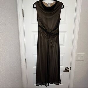 DKNY Sheer Mesh Overlay Cowl Neck Sleeveless Midi Dress